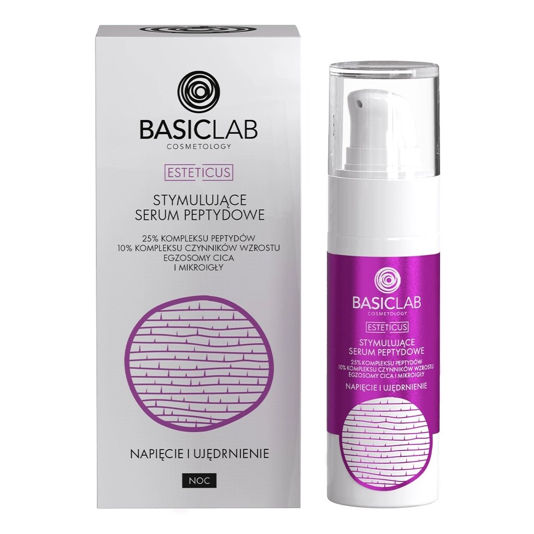 BasicLab ESTETICUS Stimulating peptide face serum for night, 25% peptide complex, 10% growth factor complex, CICA exosomes & micro - needles 30ml - BasicLab - Vesa Beauty