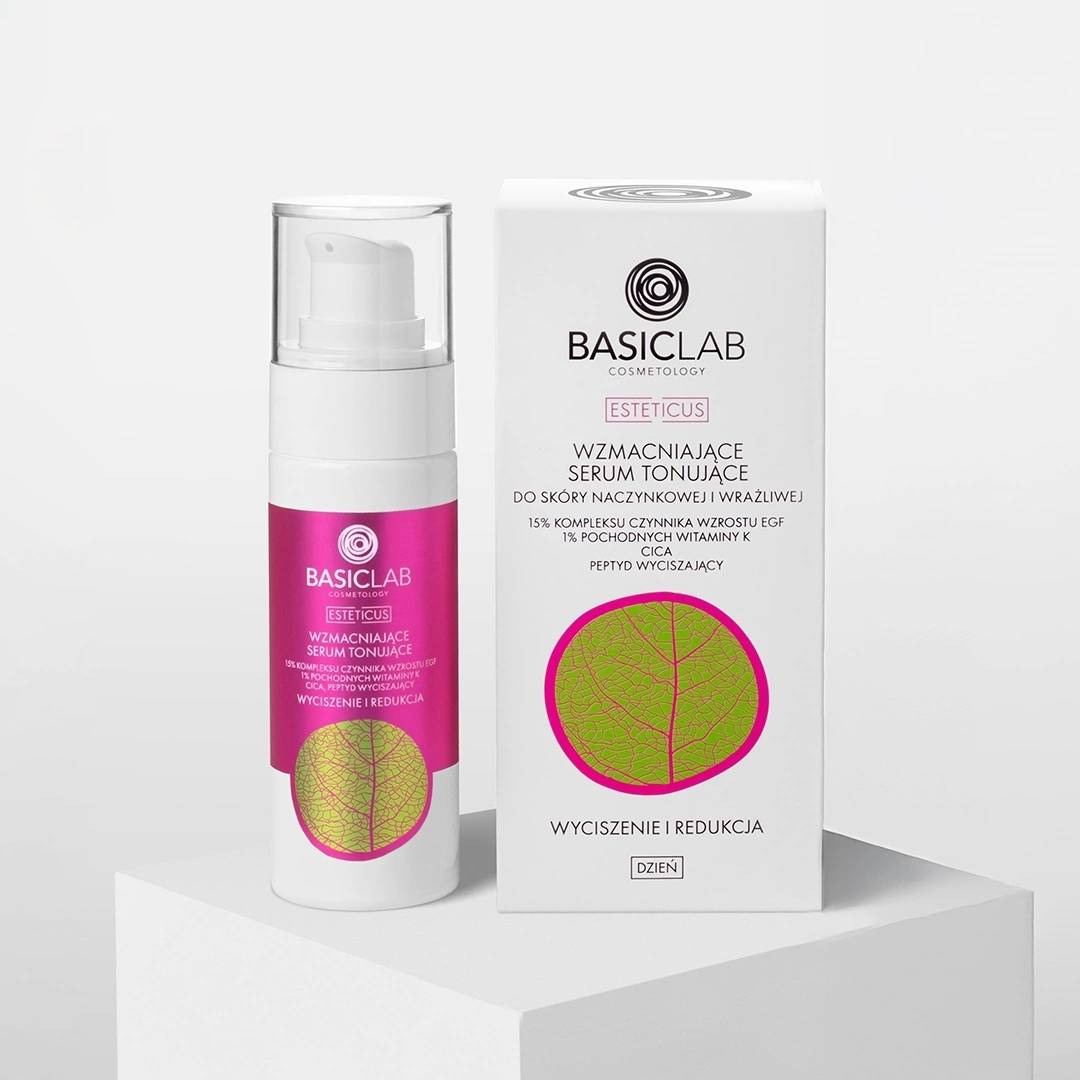 ESTETICUS Strengthening Toning Serum for Sensitive & Capillary Skin – 15% EGF Growth Factor Complex, 1% Vitamin K Derivatives, CICA & Soothing Peptide 30ml - BasicLab - Vesa Beauty