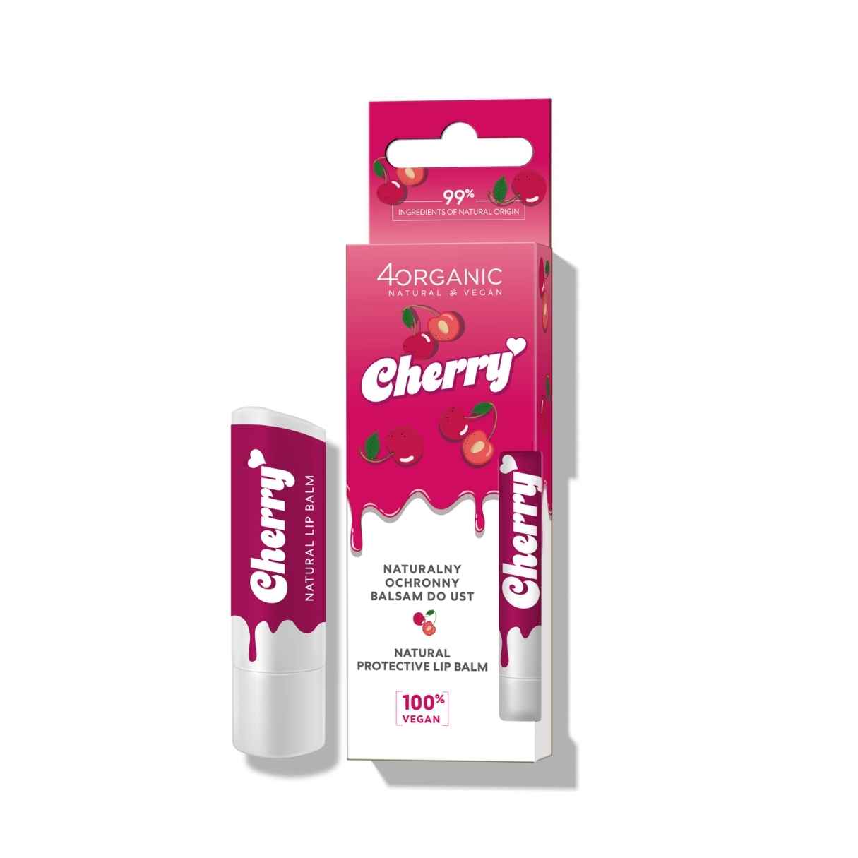 Natural Protective Lip Balm - Cherry 5g - 4Organic - Vesa Beauty