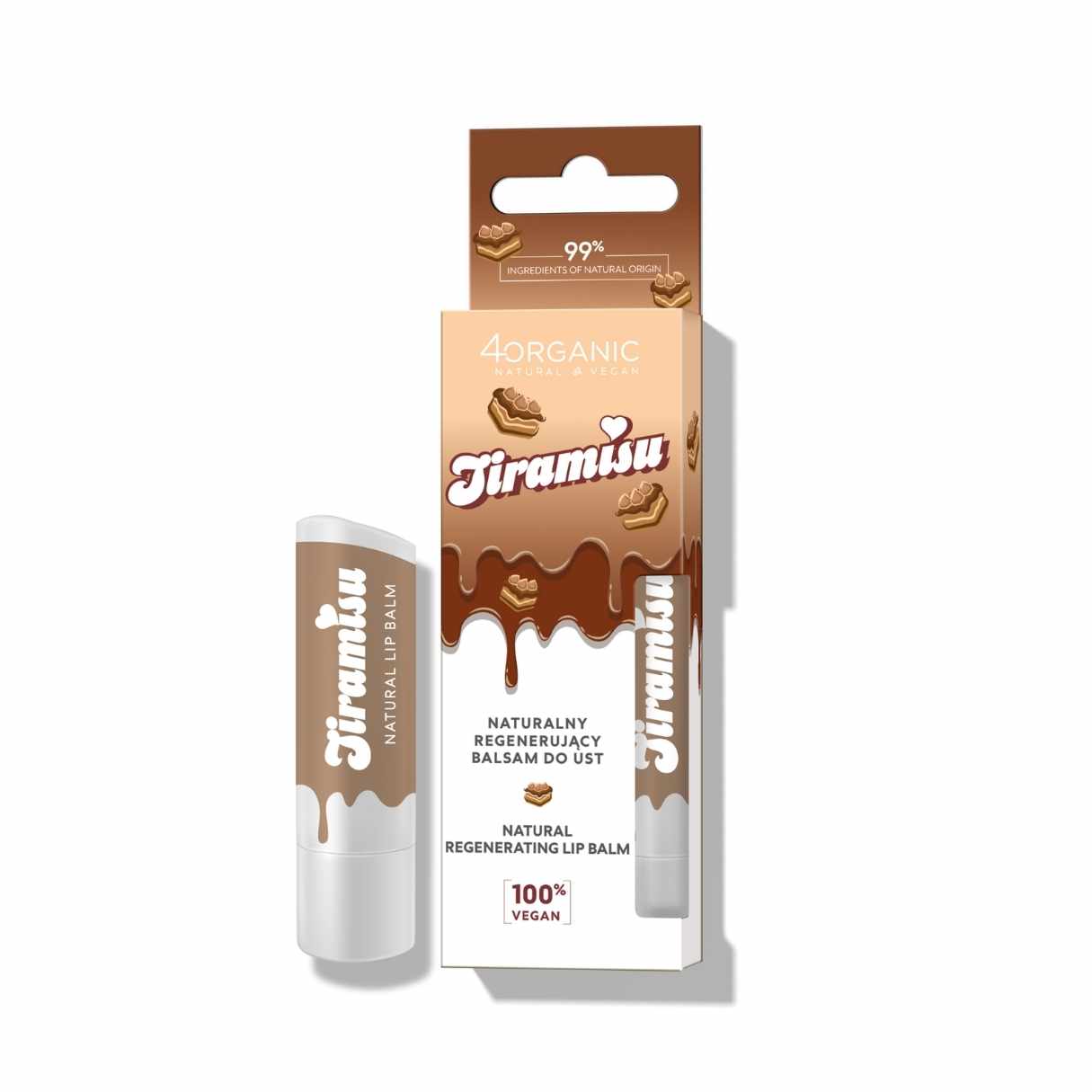 Natural Regenerating Lip Balm - Tiramisu 5g - 4Organic - Vesa Beauty