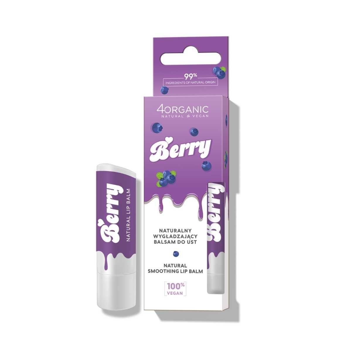 Natural Smoothing Lip Balm - Berry 5g - 4Organic - Vesa Beauty