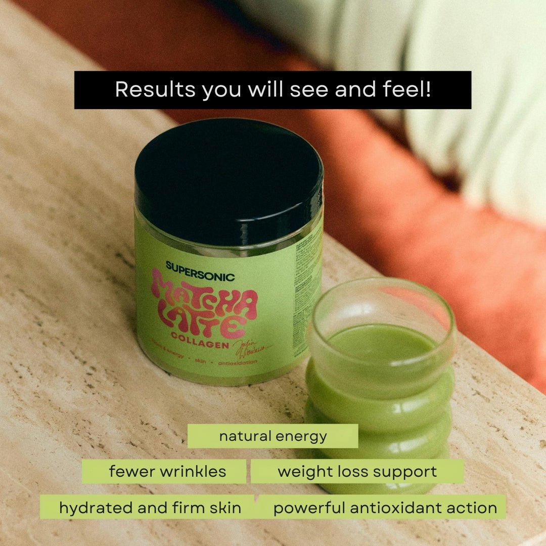 SUPERSONIC Matcha Latte Collagen - focus & energy, skin, antioxidation 280g - SUPERSONIC - Vesa Beauty