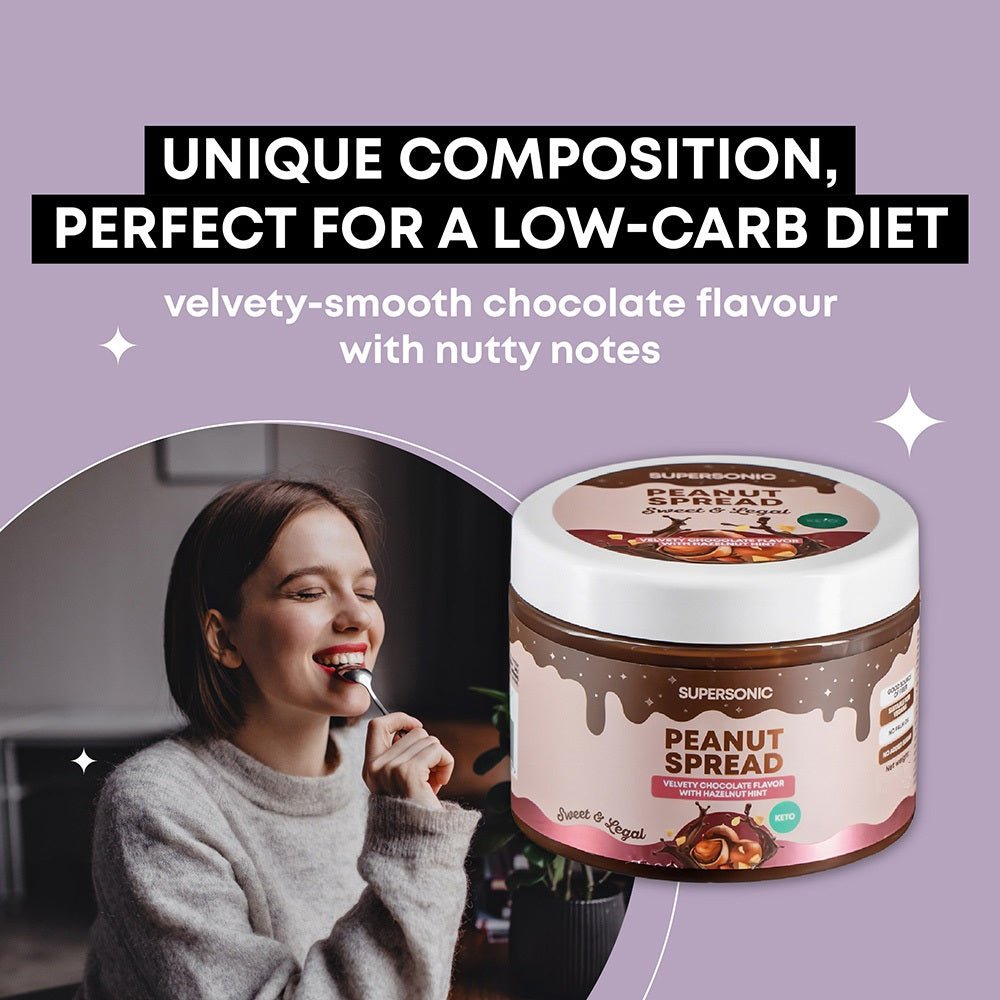 SUPERSONIC Peanut Spread with Velvety Chocolate flavour with Hazelnut hint LOW CARB 250g - SUPERSONIC - Vesa Beauty