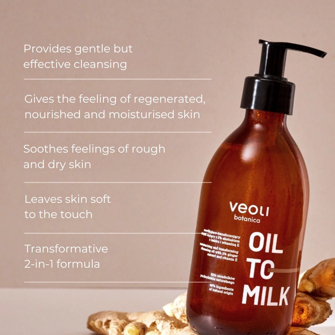 Veoli Botanica OIL TO MILK Moisturising & Transforming Cleansing Oil with 2% ginger extract & vitamin E 290ml - Veoli Botanica - Vesa Beauty