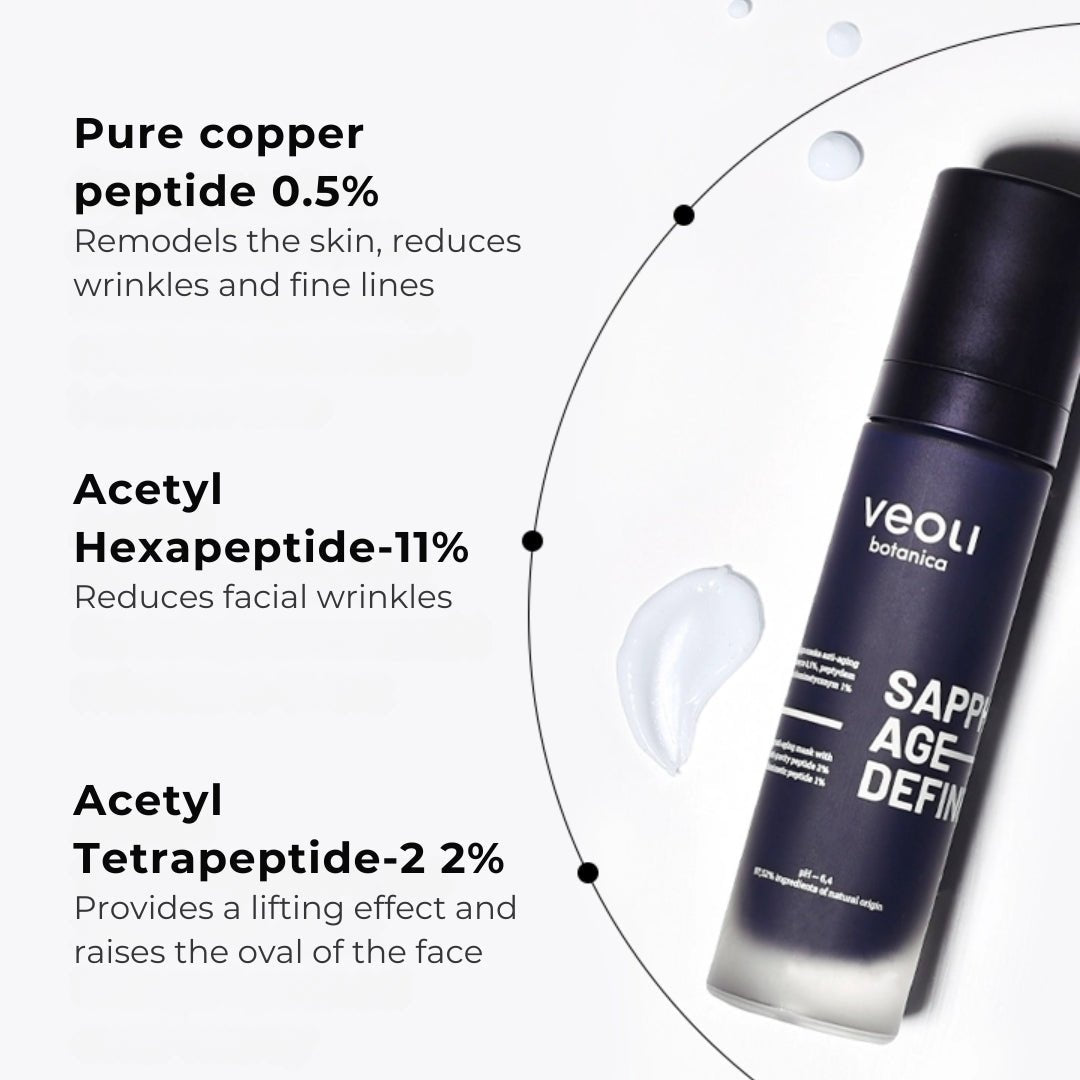 Veoli Botanica SAPPHIRE AGE - DEFINER Lifting & Remodelling anti - aging Mask with pure copper peptide 0.5%, anti - gravity peptide 2% & biomimetic peptide 1% 50ml - Veoli Botanica - Vesa Beauty