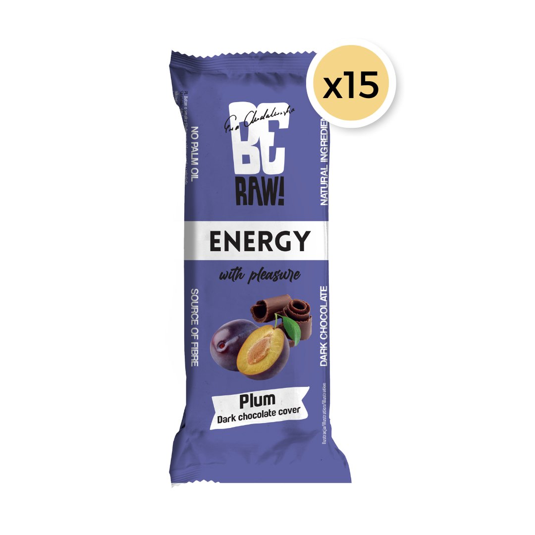 15x Be Raw Energy Bar - Plum dark chocolate cover 40g - Be Raw - Vesa Beauty