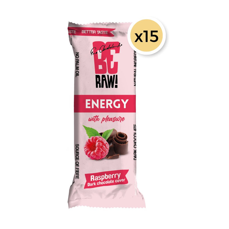 15x Be Raw Energy Bar - Raspberry Dark chocolate cover 40g - Be Raw - Vesa Beauty