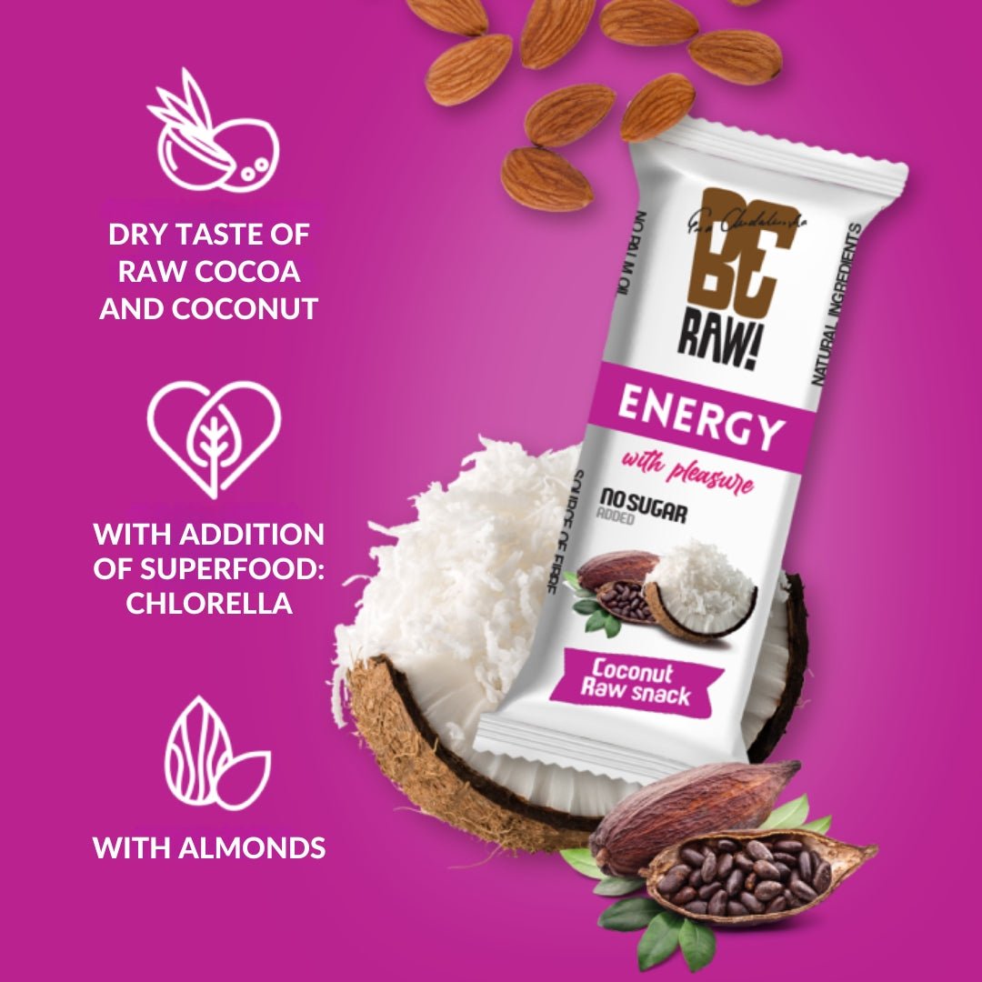 15x Energy Bar - Coconut 40g - Be Raw - Vesa Beauty