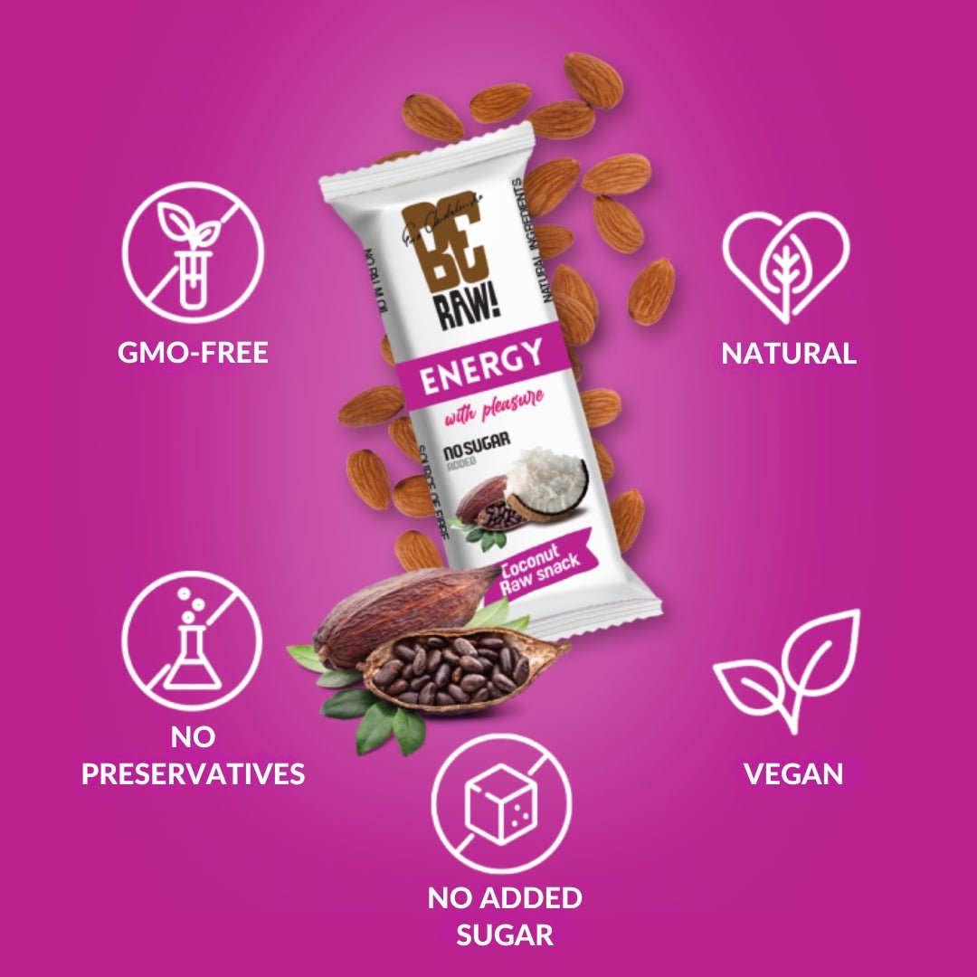 15x Energy Bar - Coconut 40g - Be Raw - Vesa Beauty