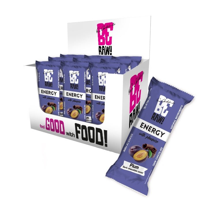 15x Energy Bar - Plum dark chocolate cover 40g - Be Raw - Vesa Beauty
