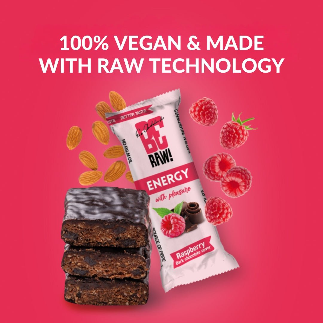 15x Energy Bar - Raspberry Dark chocolate cover 40g - Be Raw - Vesa Beauty