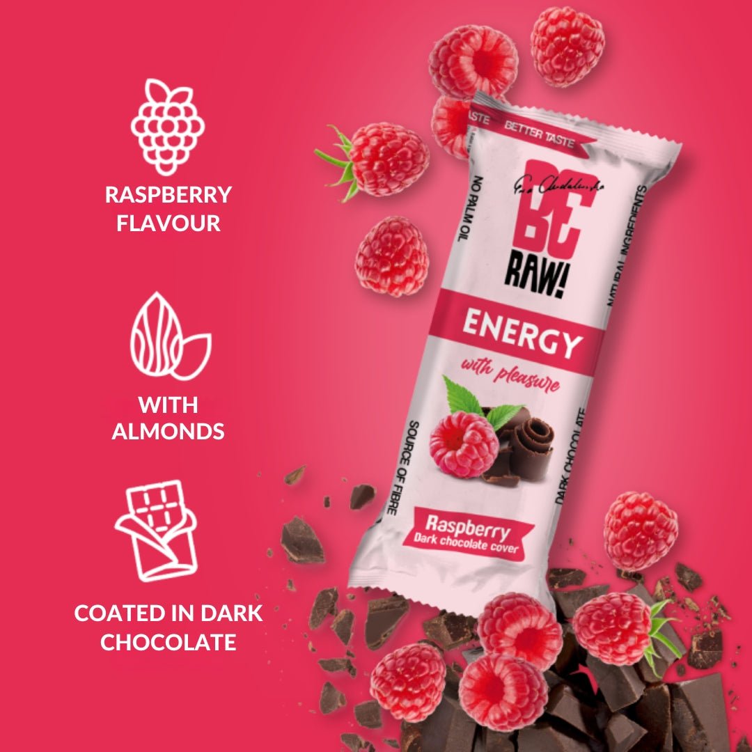 15x Energy Bar - Raspberry Dark chocolate cover 40g - Be Raw - Vesa Beauty