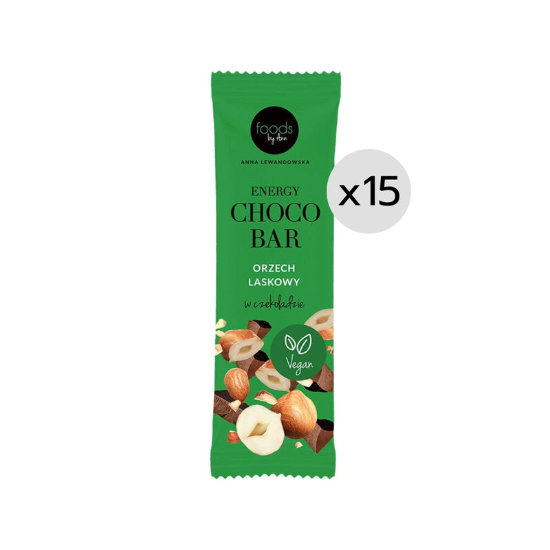 15x Foods by Ann Energy Choco Bar Hazelnut in chocolate 35g - VESA UK