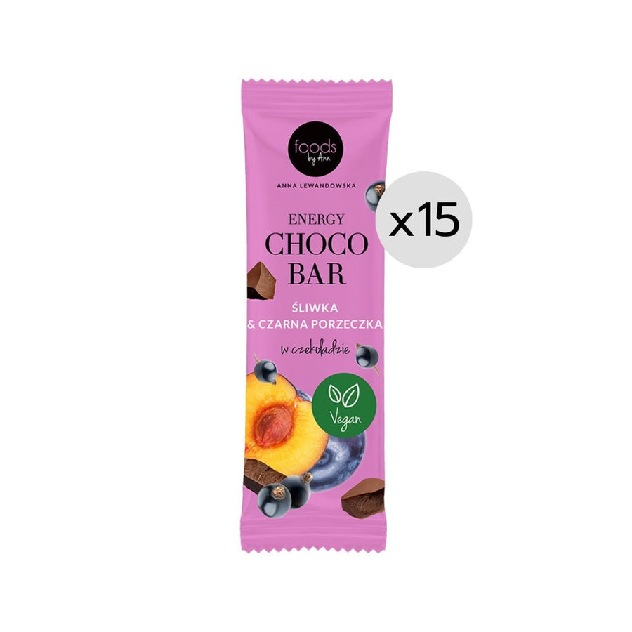 15x Foods by Ann Energy Choco Bar Plum & Black Currant in Chocolate 35g - Foods by Ann - Vesa Beauty