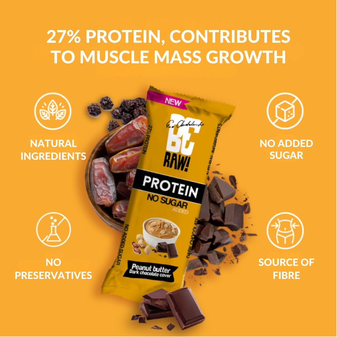 15x Protein 27% Bar - Peanut Butter dark chocolate cover 40g - Be Raw - Vesa Beauty