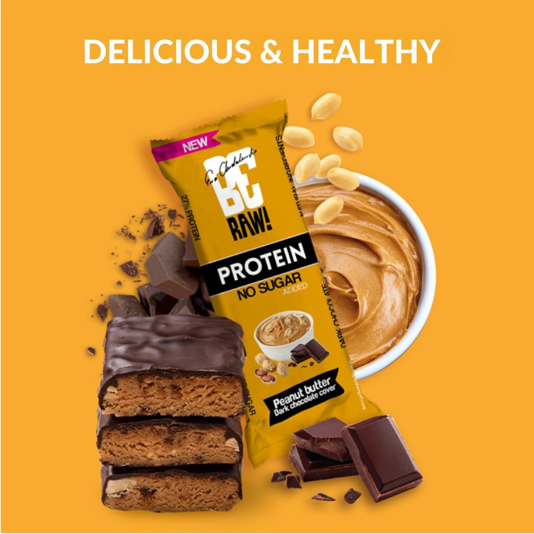 15x Protein 27% Bar - Peanut Butter dark chocolate cover 40g - Be Raw - Vesa Beauty