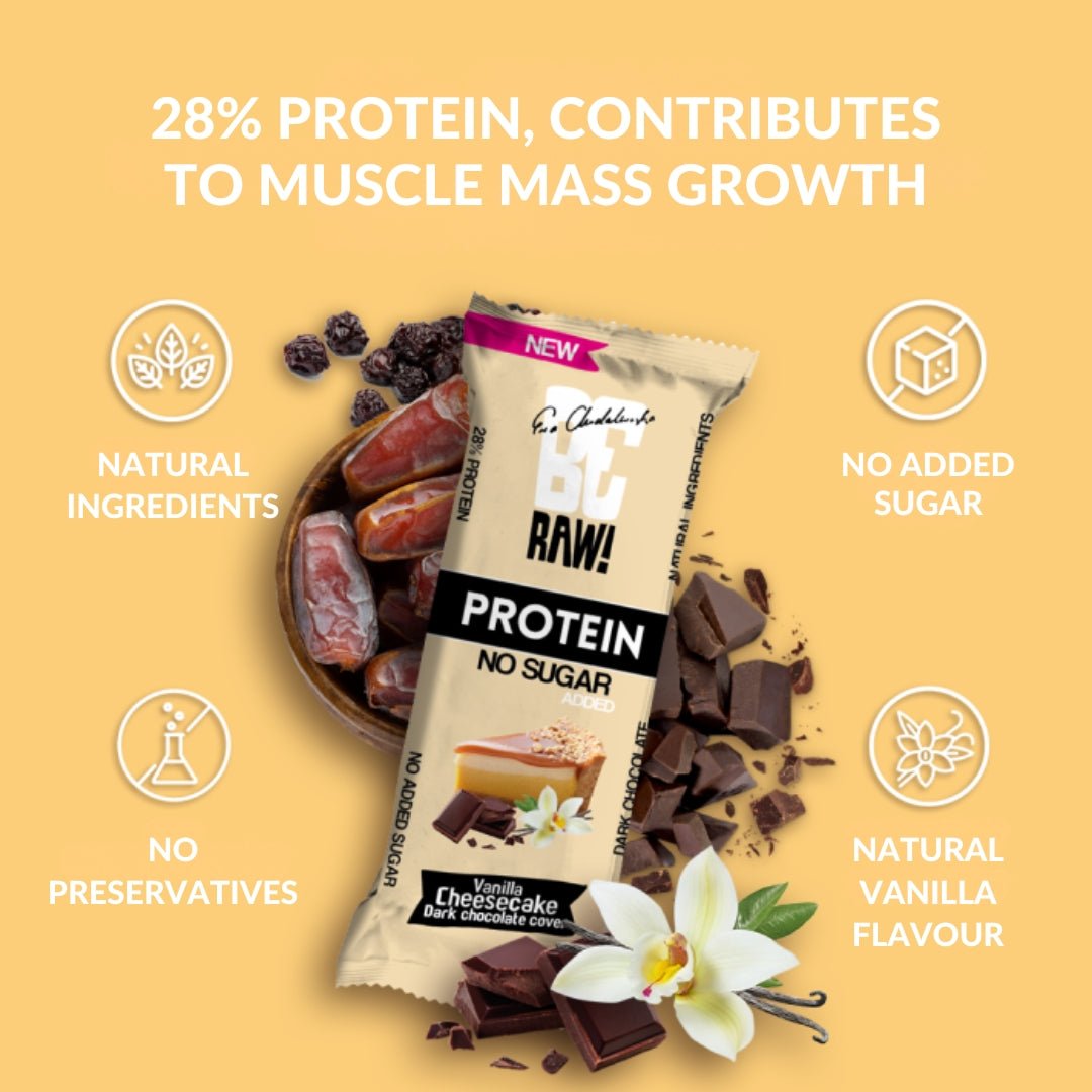 15x Protein 28% Bar - Vanilla Cheesecake dark chocolate covered 40g - Be Raw - Vesa Beauty