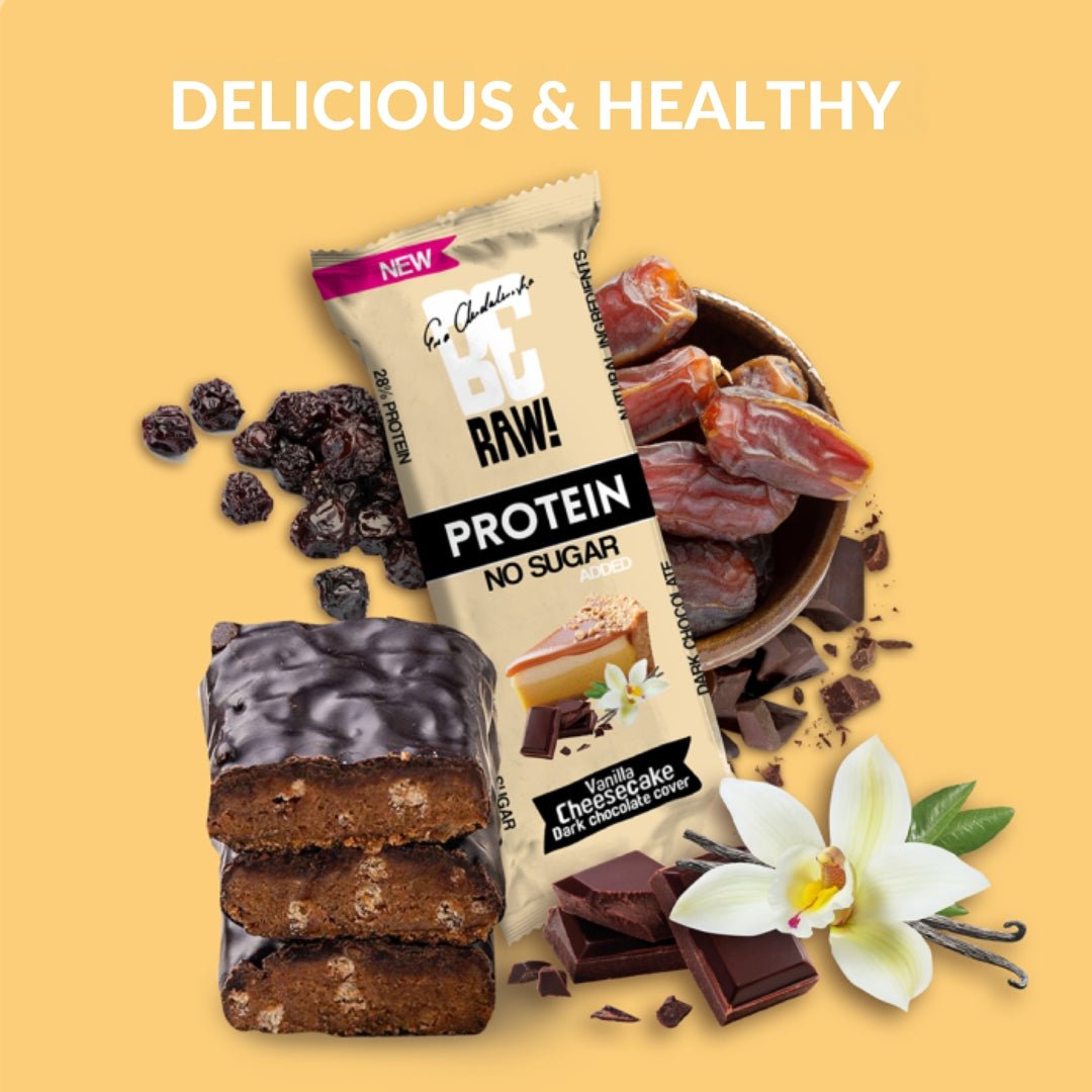 15x Protein 28% Bar - Vanilla Cheesecake dark chocolate covered 40g - Be Raw - Vesa Beauty