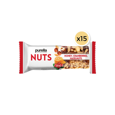 15x Purella Nuts Bar - Honey Cranberries Hazelnuts 30g