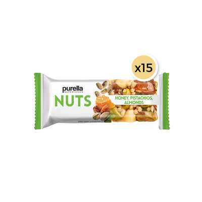 15x Purella Nuts Bar - Honey Pistachios Almonds 30g