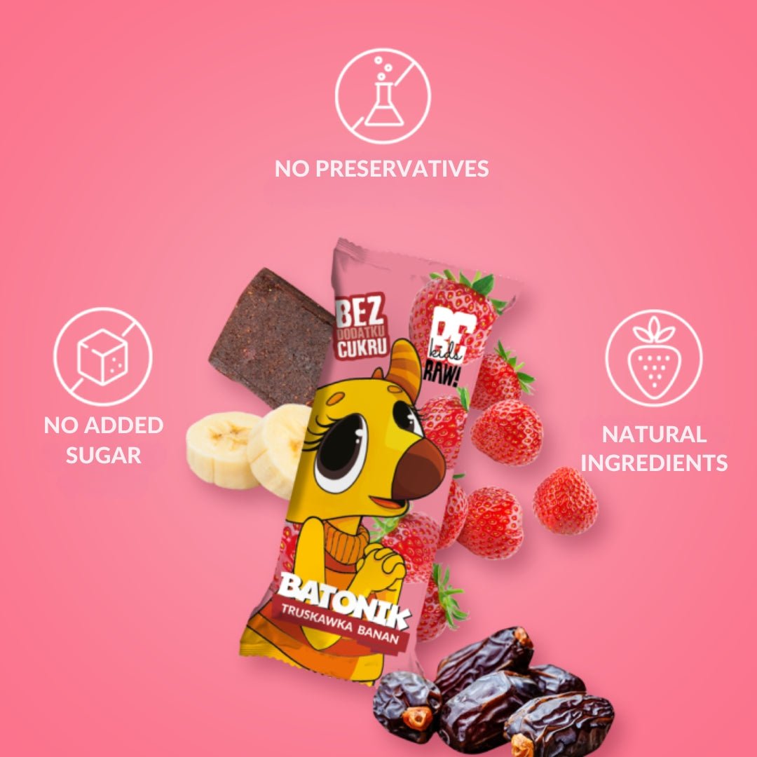 16x Kids Strawberry - Banana Bar 25g - Be Raw - Vesa Beauty