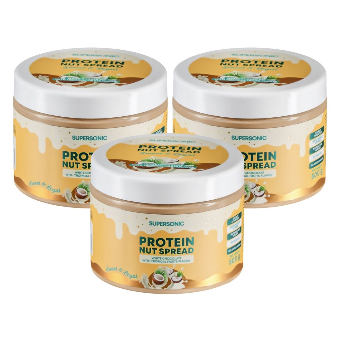 3x SUPERSONIC Protein Nut Spread with White Chocolate with Tropical Fruit Flavour 500g - SUPERSONIC - Vesa Beauty