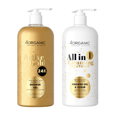 4Organic SET of 2 Shower Gels: Cleansing Treatment & Active Gold 1L