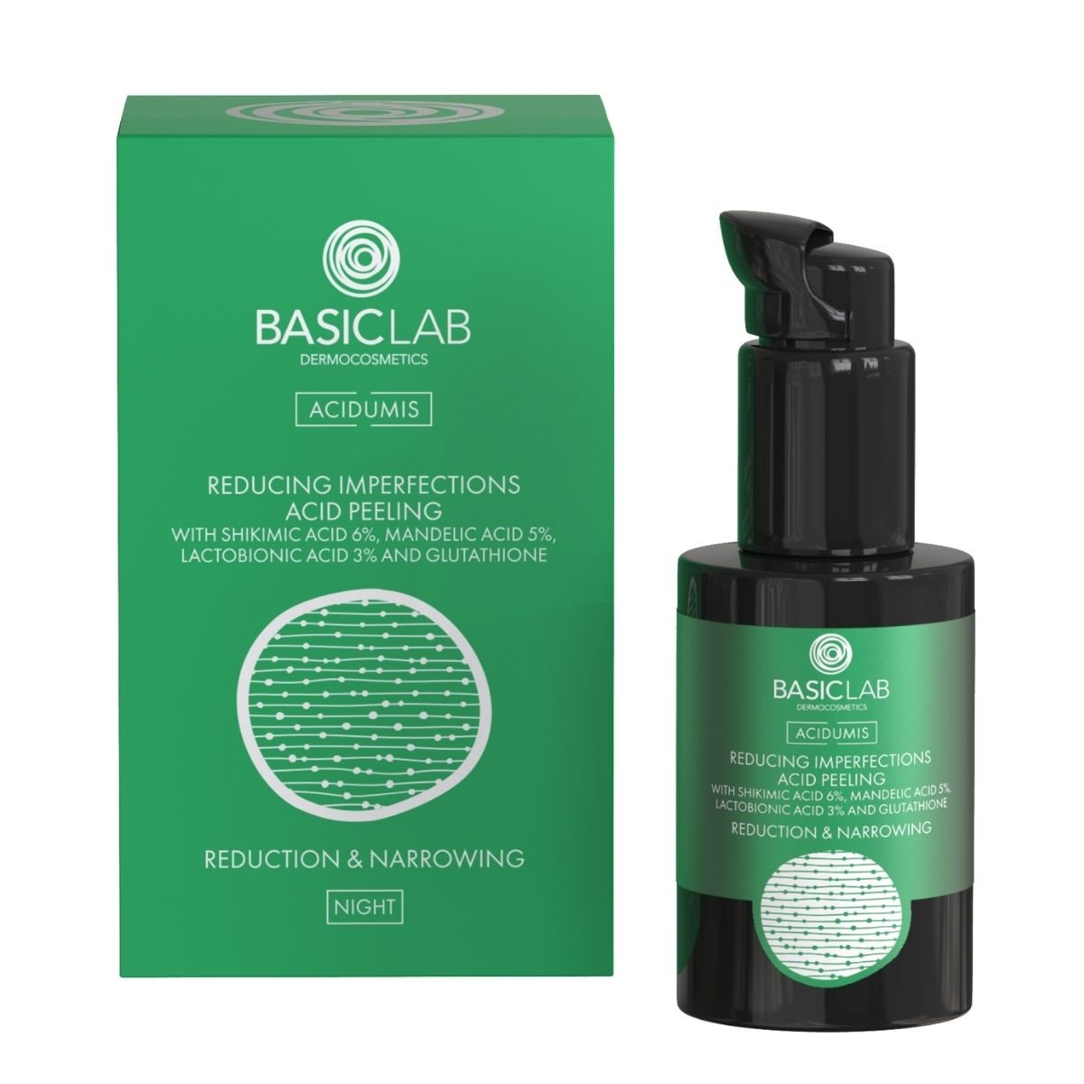 ACIDUMIS Reducing imperfections Acid peeling 6% shikimic acid, 5% mandelic acid, 3% lactobionic acid, glutathione 30ml - BasicLab - Vesa Beauty