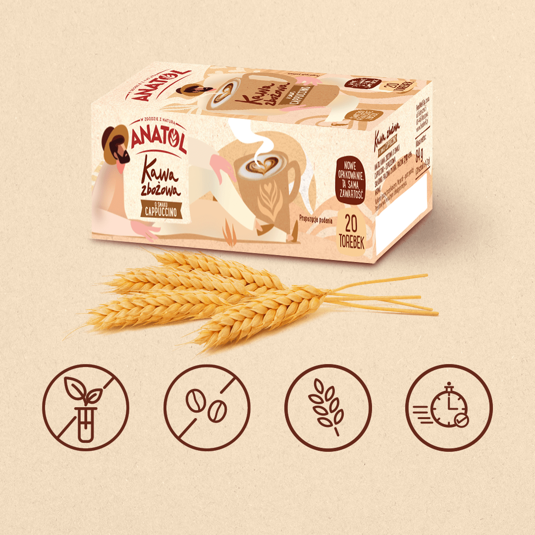 Anatol Cereal Coffee - Cappuccino flavor 84g (20 bags) - Purella Superfoods - Vesa Beauty
