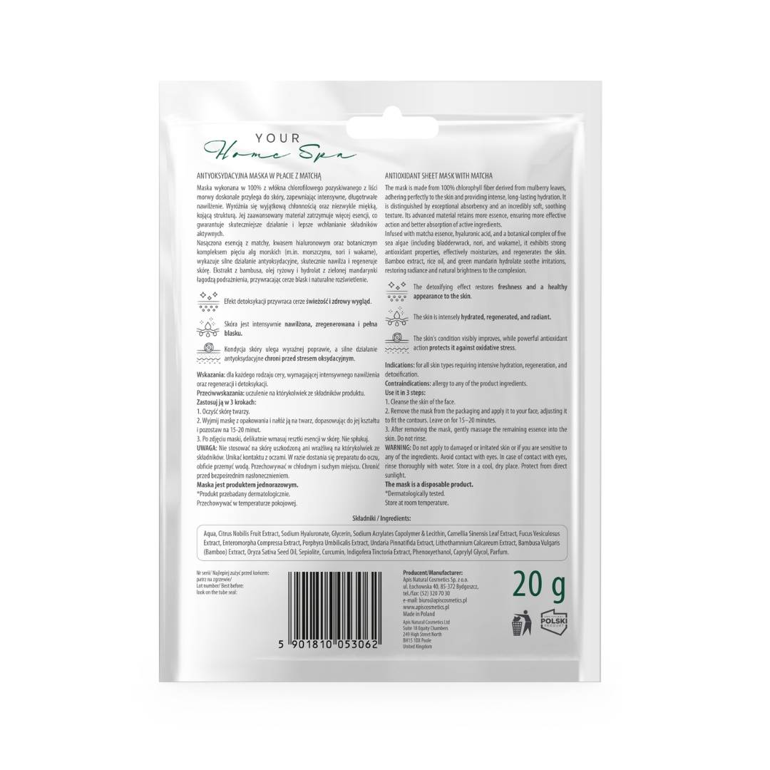 APIS HOME SPA Antioxidant Sheet Mask with Matcha 20g - APIS - Vesa Beauty