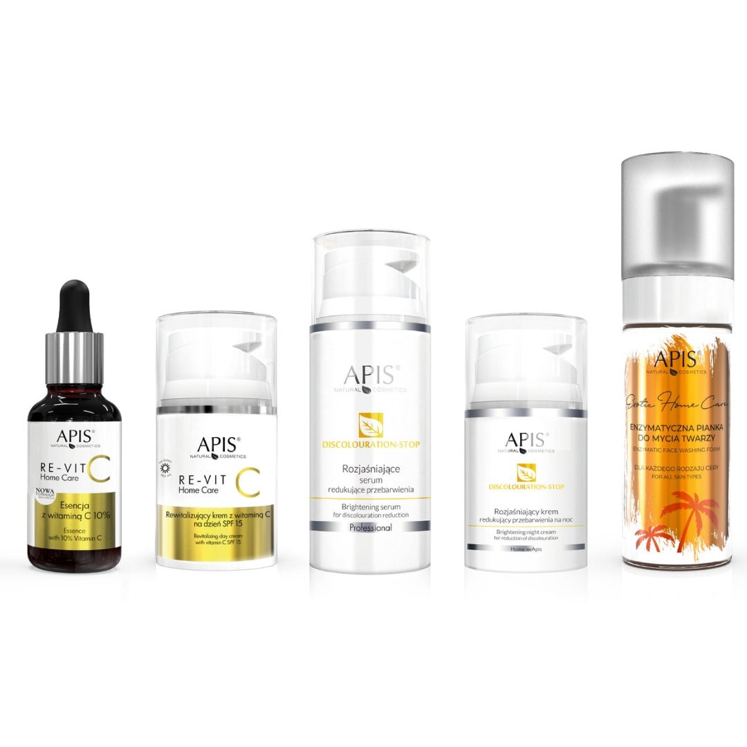 APIS Set for discoloured skin (Re-Vit C: essence +day cream, Discoluration stop: serum +night cream, Exotic home care: foam) - APIS - Vesa Beauty