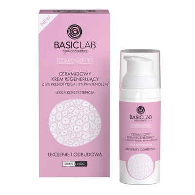 BasicLab Ceramide Regenerating Cream of Light consistency with 5% prebiotic and 3% panthenol 50ml - BasicLab - Vesa Beauty