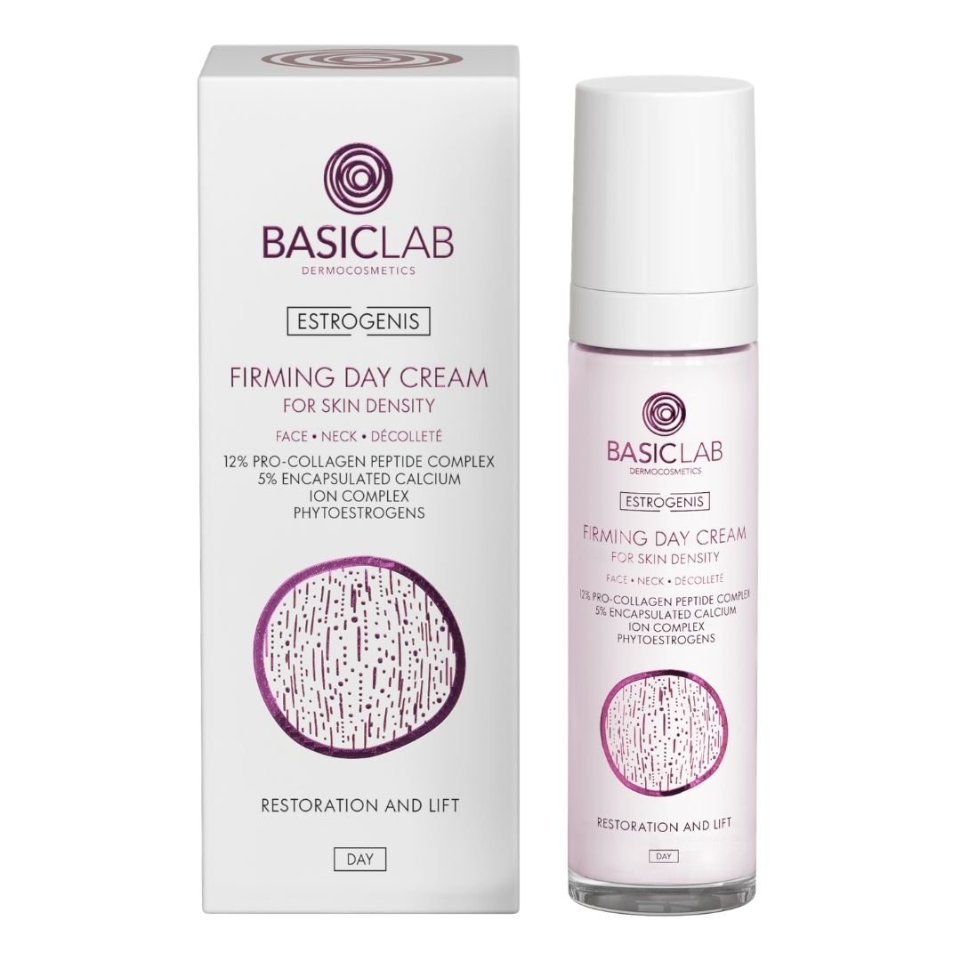 BasicLab ESTROGENIS Firming Day Cream for face, neck & decollete, 12% Procollagen Peptide Complex, 5% Encapsulated Calcium Ion Complex 50ml - BasicLab - Vesa Beauty