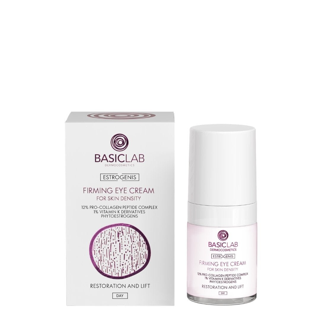 BasicLab ESTROGENIS Firming Eye Cream for skin density for Day, 12% Pro - Collagen Peptide Complex, 1% Vitamin K derivatives, Phytoetrogens 18ml - BasicLab - Vesa Beauty