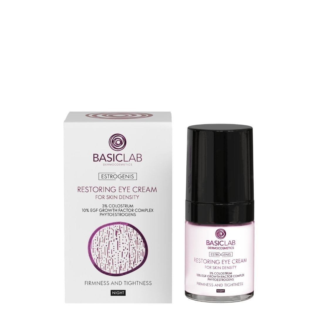 BasicLab ESTROGENIS Restoring Eye Cream for skin density for Night, 3% Colostrum, 10% EGF Growth Factor Complex, Phytoetrogens 18ml - BasicLab - Vesa Beauty