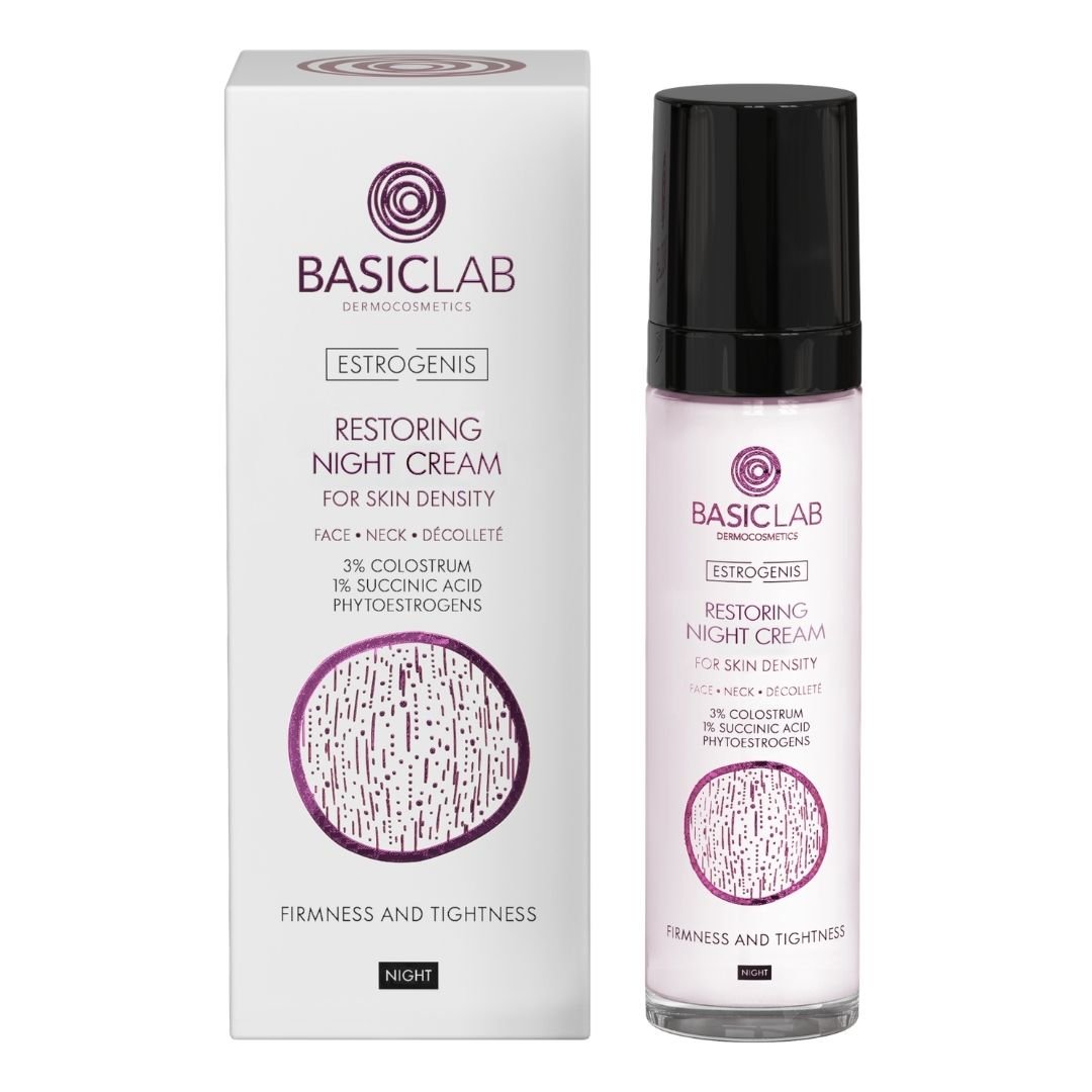 BasicLab ESTROGENIS Restoring Night Cream for skin density for face, neck, decollete, 3% Colostrum, 1% Sucinic Acid, Phytoestrogens 50ml - BasicLab - Vesa Beauty
