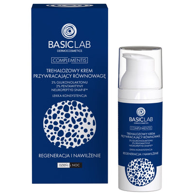 BasicLab Light Trehalose Balance Restoring Cream - 3% Gluconolactone, 2% Pentavitin, Neuropeptide SNAP-8™ 50ml - BasicLab - Vesa Beauty