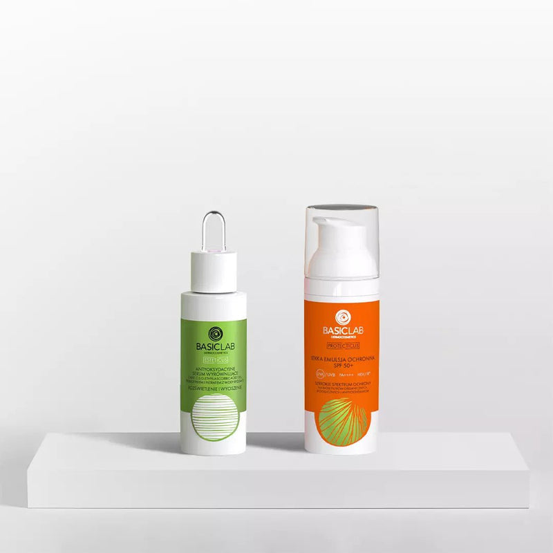 BasicLab SET 1: Serum with vit. C 15% 30ml + Light emulsion SPF50+ 50ml | for Acne - Prone, Oily & Combination Skin - BasicLab - Vesa Beauty