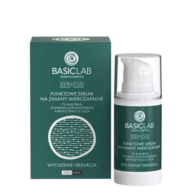 BasicLab Spot Serum for Micro-Inflamatory Spots with 7% AHA/BHA, 3% Azelaic Acid & Lactoferrin 15ml - BasicLab - Vesa Beauty