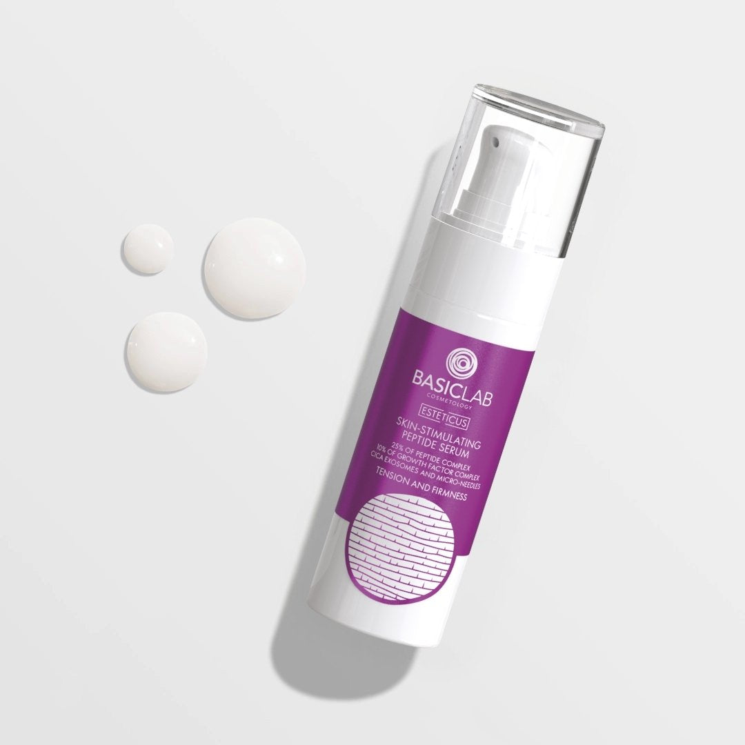 Natural Cosmetics ESTETICUS Skin-Stimulating peptide face serum for night, 25% peptide complex, 10% growth factor complex, CICA exosomes & micro-needles 30ml