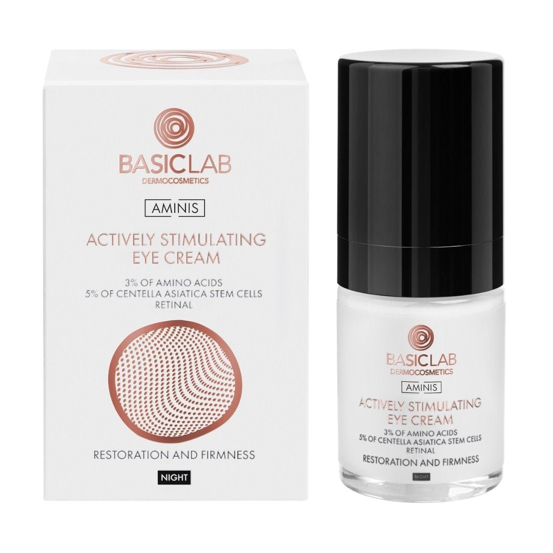 BB 05/2026 Aminis Actively Stimulating Night Eye Cream with 3% Amino Acids 18ml - BasicLab - Vesa Beauty