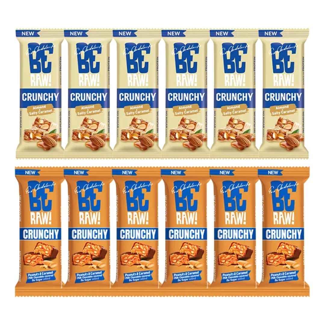Be Raw Crunchy Bar Set: 6xPeanuts & Caramel, 6xAlmond & Salty Caramel - Be Raw - Vesa Beauty