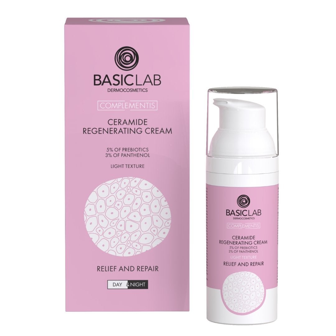 Ceramide Regenerating Cream of Light texture with 5% prebiotic and 3% panthenol 50ml - BasicLab - Vesa Beauty