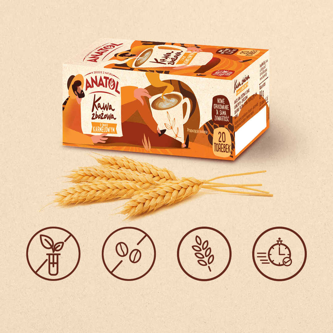 Cereal Coffee - Caramel flavor 84g (20 bags) - Anatol - Vesa Beauty