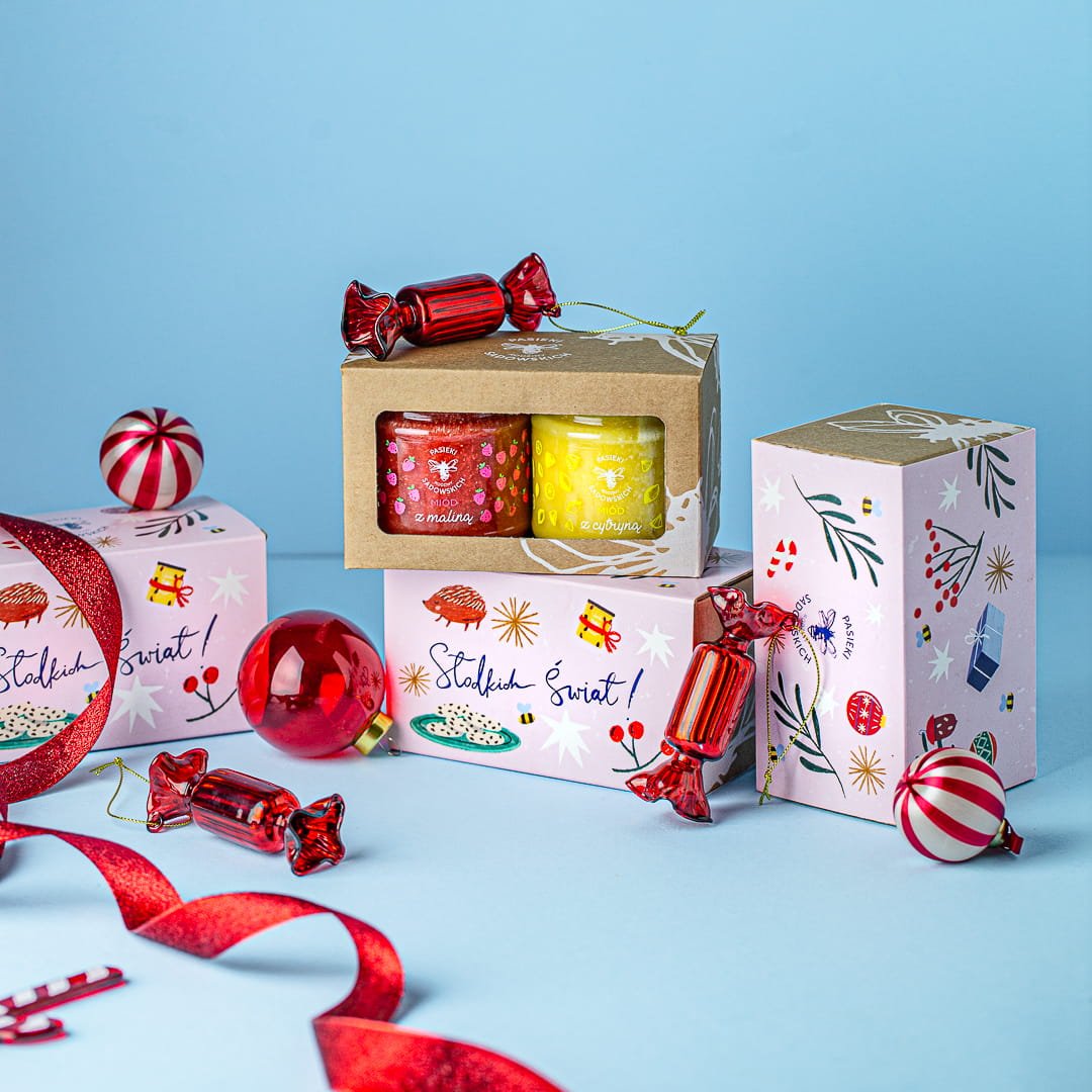 Christmas set of 2 small honeys: raspberry honey 240g +lemon honey 240g - Sadowski Bee Gardens - Vesa Beauty
