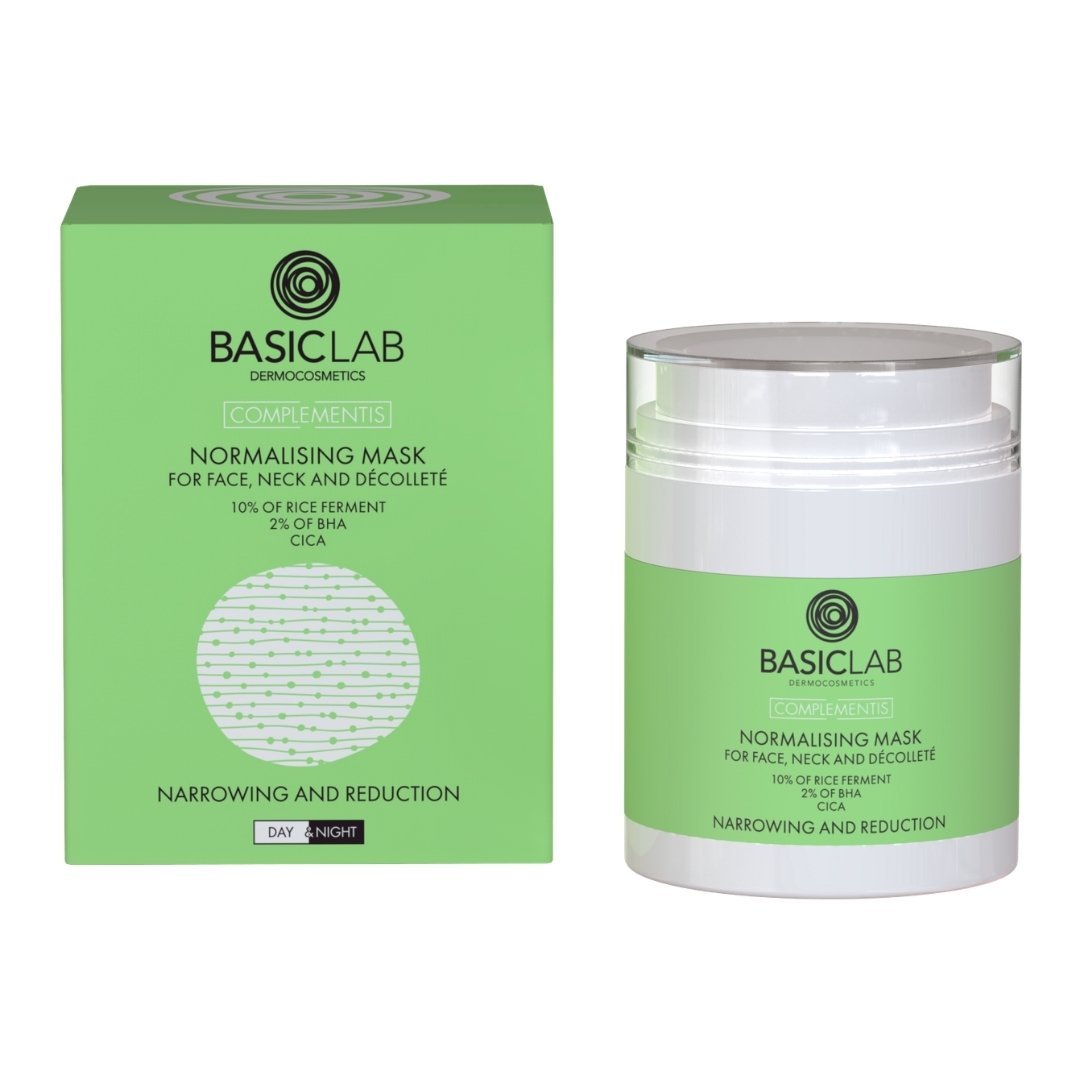 COMPLEMENTIS Normalizing Mask for Face, Neck & Décolleté – 10% Rice Ferment, 2% BHA, CICA 50ml - BasicLab - Vesa Beauty