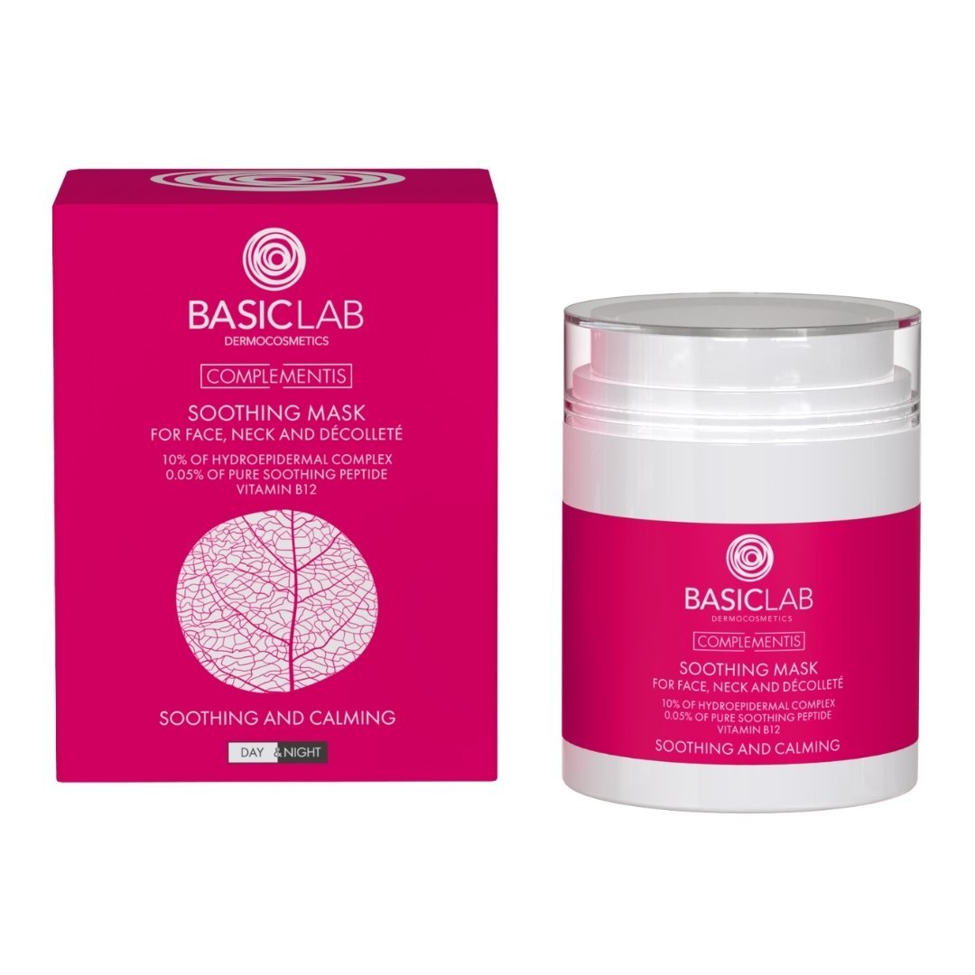COMPLEMENTIS Soothing Mask for Face, Neck & Décolleté – 10% Hydroepidermic complex, 0.05% pure soothing Peptide, Vitamin B12 50ml - BasicLab - Vesa Beauty