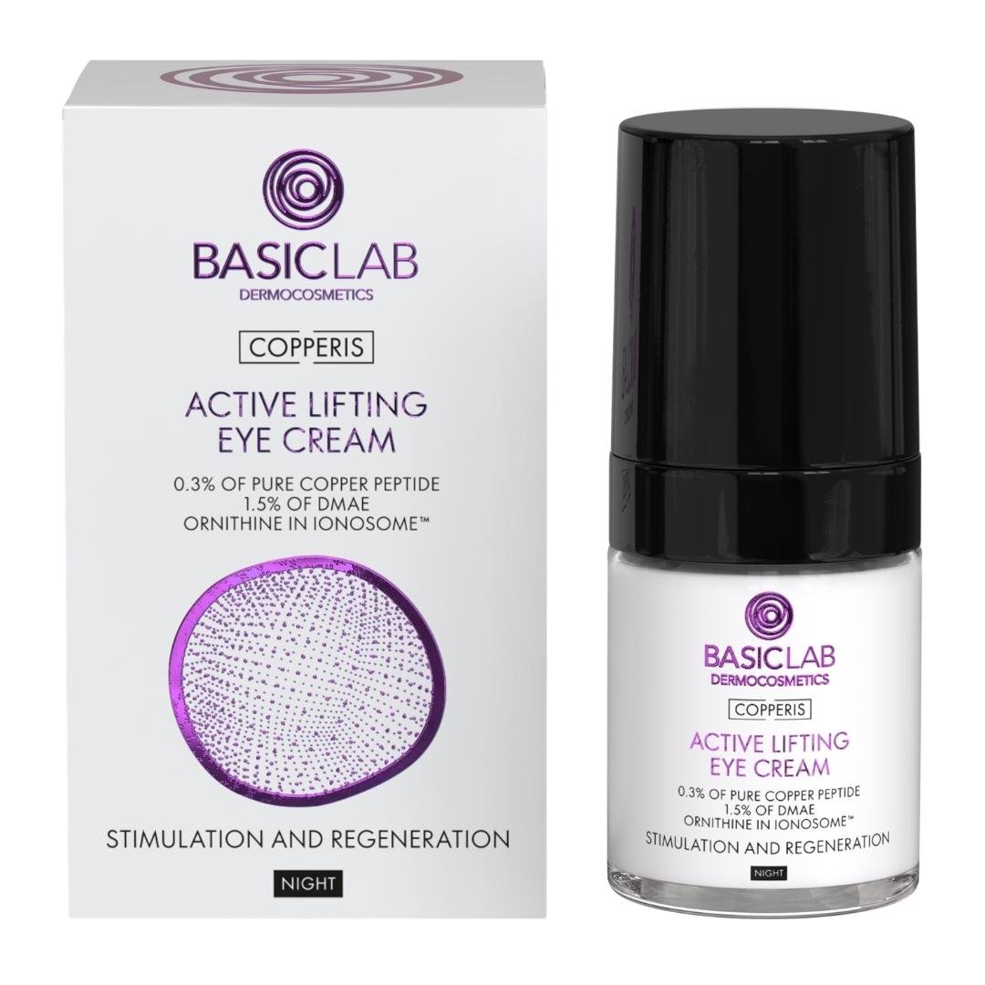 COPPERIS Active lifting night cream for eyes: 0.3% pure copper peptide, 1.5% DMAE 15ml - BasicLab - Vesa Beauty