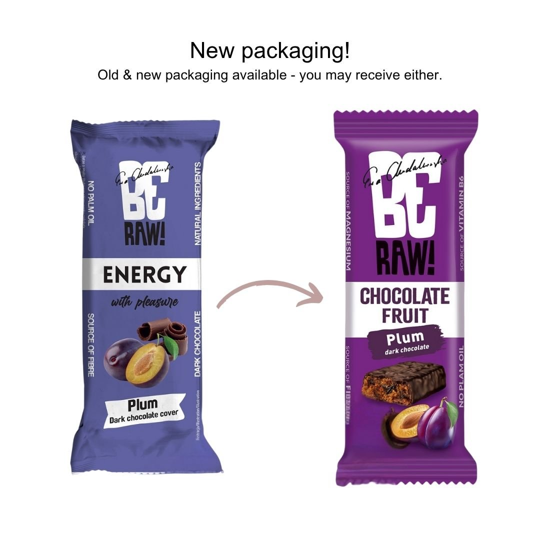 Energy Bar - Plum dark chocolate cover 40g x15 - Be Raw - Vesa Beauty