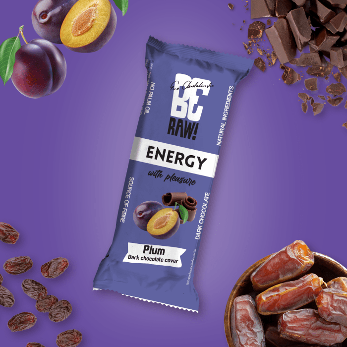 Energy Bar - Plum dark chocolate cover 40g - Be Raw - Vesa Beauty